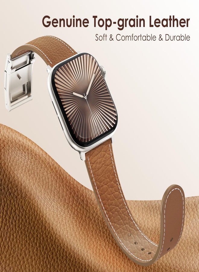 CHANCHY Leather Magnetic Watch Band Compatible with Apple Watch Bands 40mm 38mm 41mm 42mm 44mm 45mm 46mm, Top Grain Leather Dressy Band for Women Men iWatch Ultra SE3 Series 11/10/9/8/7/6/5/4/3/2/1 - Image 4